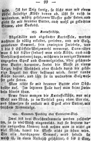 Kartoffelklöße, Klöße, Puddings und Mehlspeisen