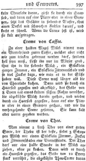 Creme von Kaffee, Gelee, Creme und Kompott