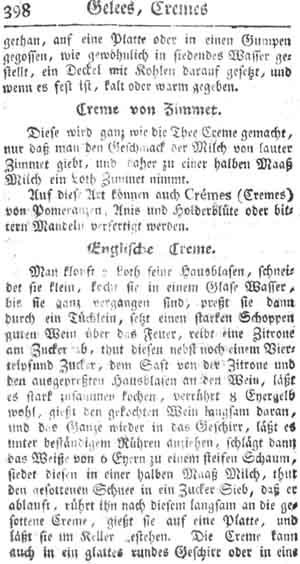 Creme von Zimt, Gelee, Creme und Kompott
