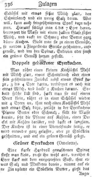 gebackener Eierkuchen, Zulagen auf Gem&uuml;se