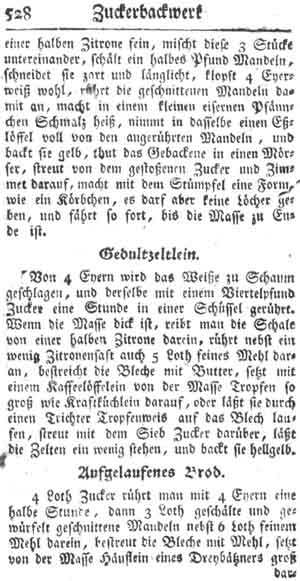 Geduldzeltlein, Zuckerbackwerk und Konfekt