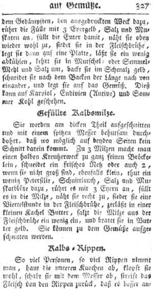 gef&uuml;llte Kalbsmilze, Zulagen auf Gem&uuml;se