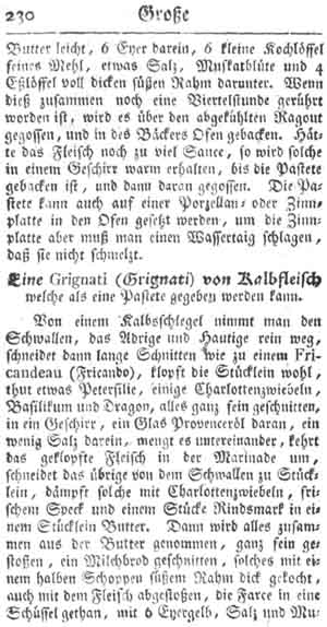 Grignati von Kalbsfleisch, gro&szlig;e Pasteten