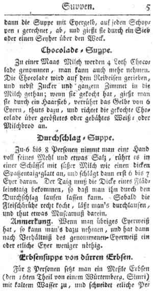 Schokolade-Suppe, Suppen