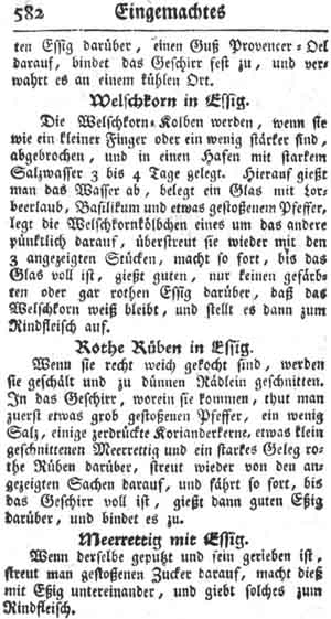 Welschkorn, Eingemachtes mit Essig