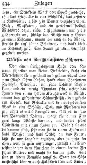 W&uuml;rste von H&uuml;hnern, Zulagen auf Gem&uuml;se